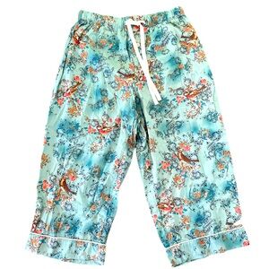 Cropped  Bird Pajamas -M blue pleated nylon,green orange ,all cotton